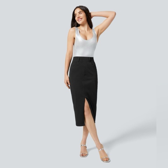 Halara Flex™ High Waisted Pockets Bodycon Denim Casual Midi Skirt small - Picture 3 of 4